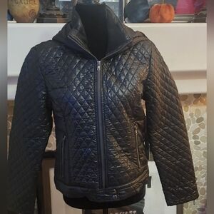 NWT Pink Platinum Quilted Black Zippered Jacket, Size M